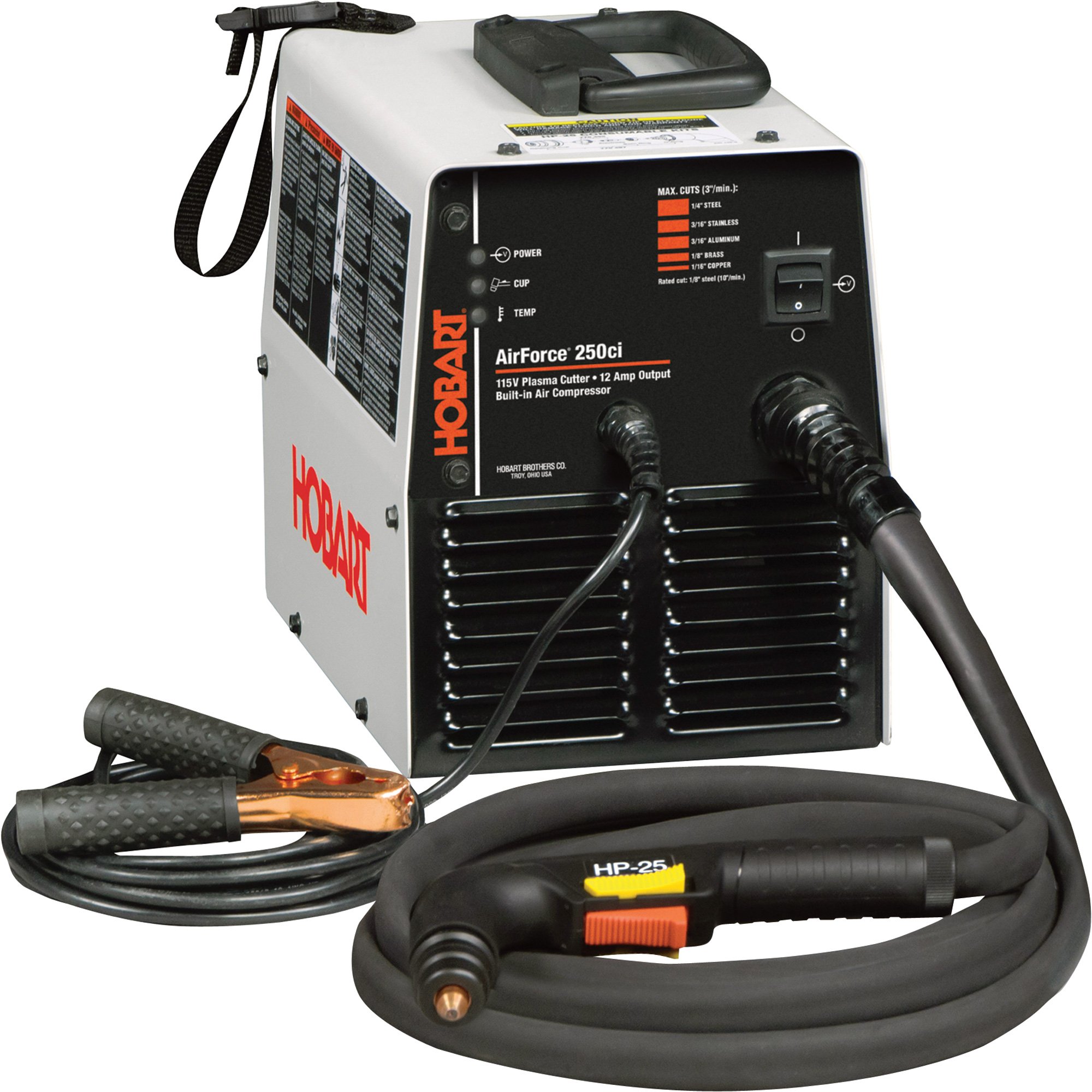 Please see replacement item# 48736. Hobart AirForce 250Ci Plasma Cutter with Built-In Air Compressor — 115V, 12 Amps, Model #500534